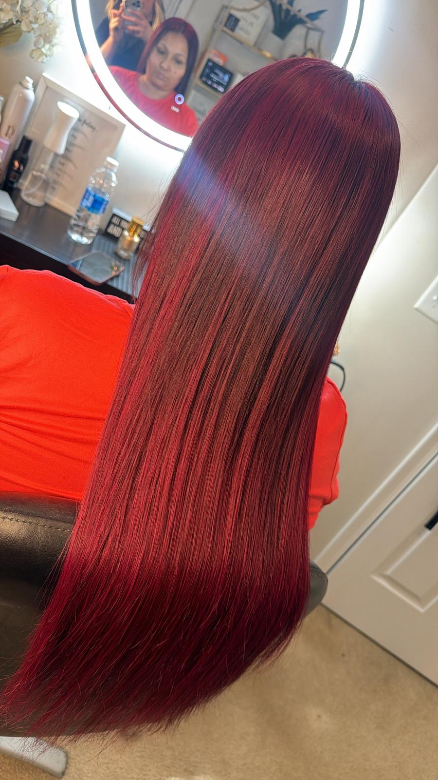 Extensions - sleek red hair